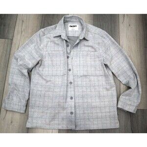 DKNY JEANS Men's Gray/White Cotton Fleece Button-Up Shirt size L